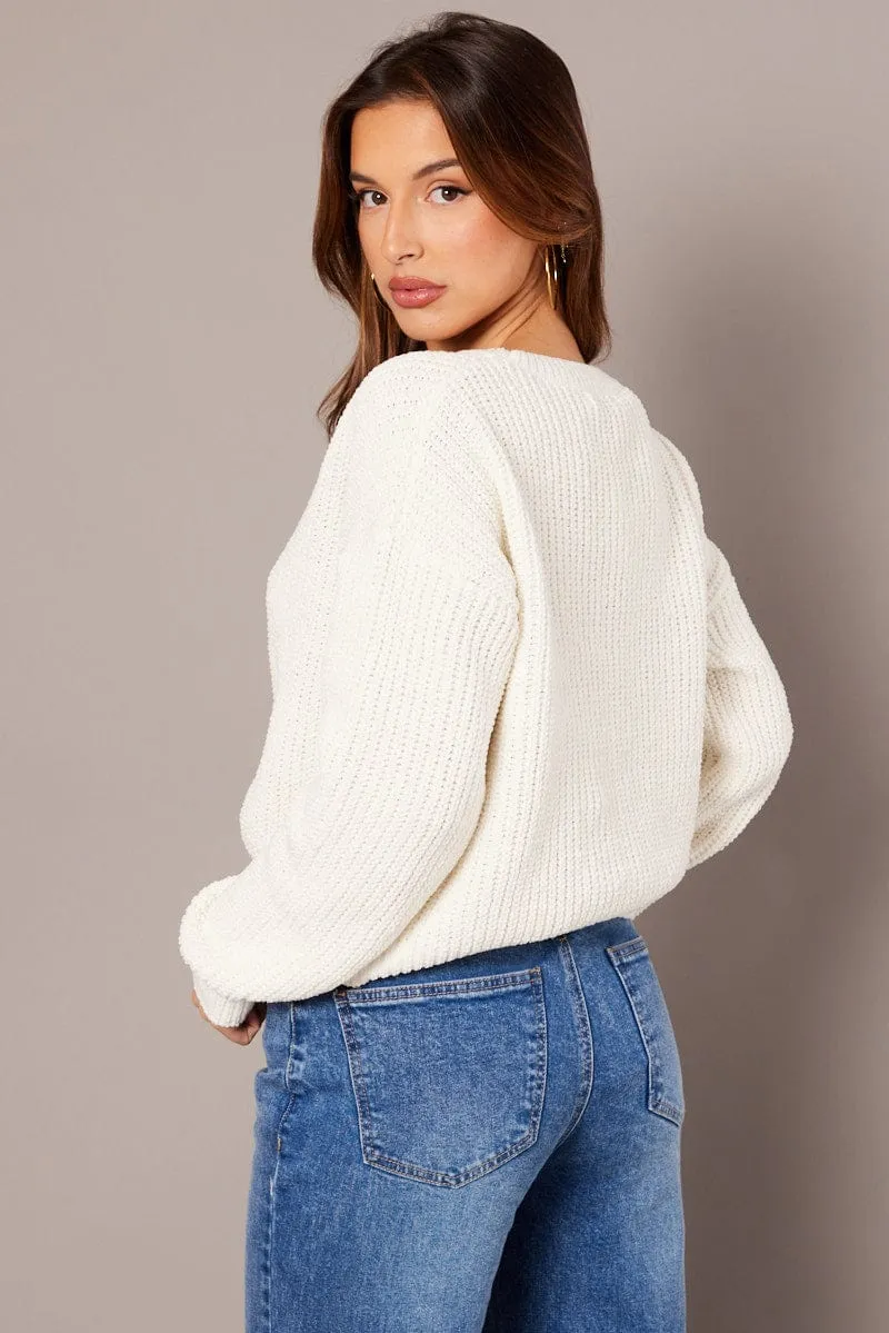 White Knit Jumper Long Sleeve Chenille sold by Ally Fashion product image thumbnail 5