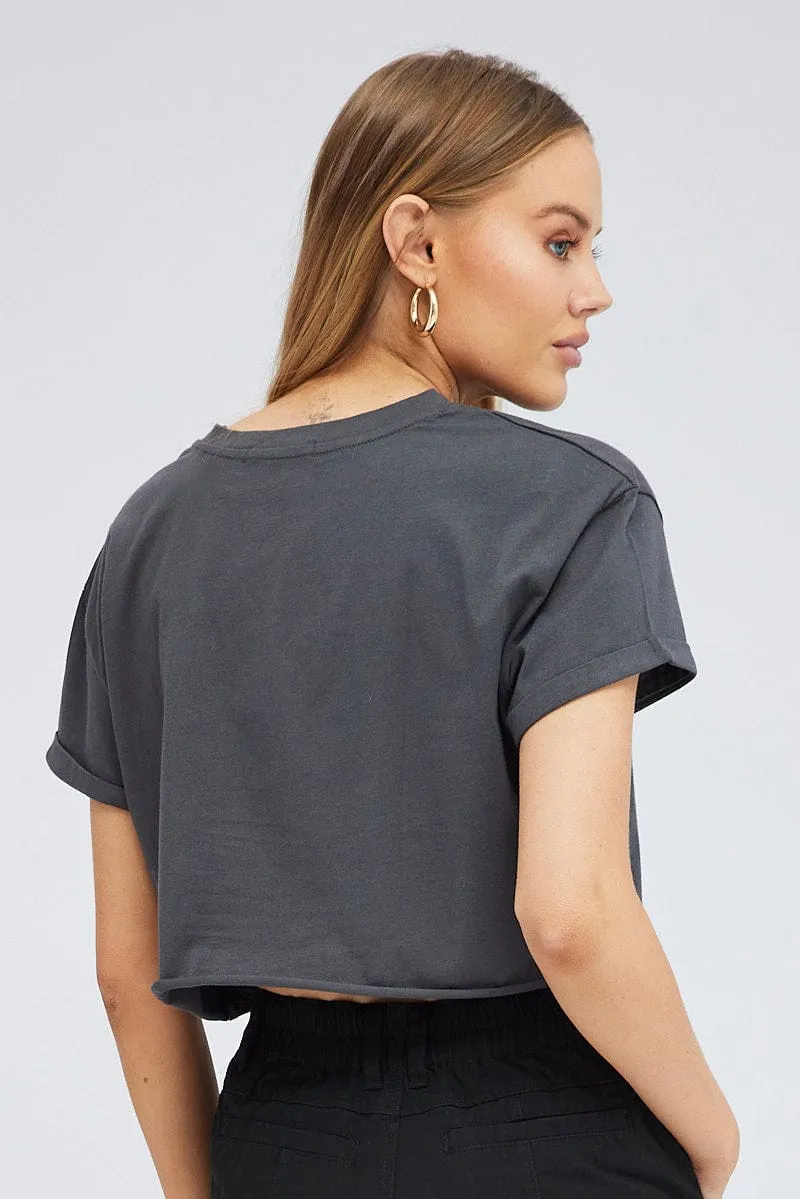 Grey Graphic Eagle Mountains Crop Oversized Tee T-shirt sold by Ally Fashion product image thumbnail 5