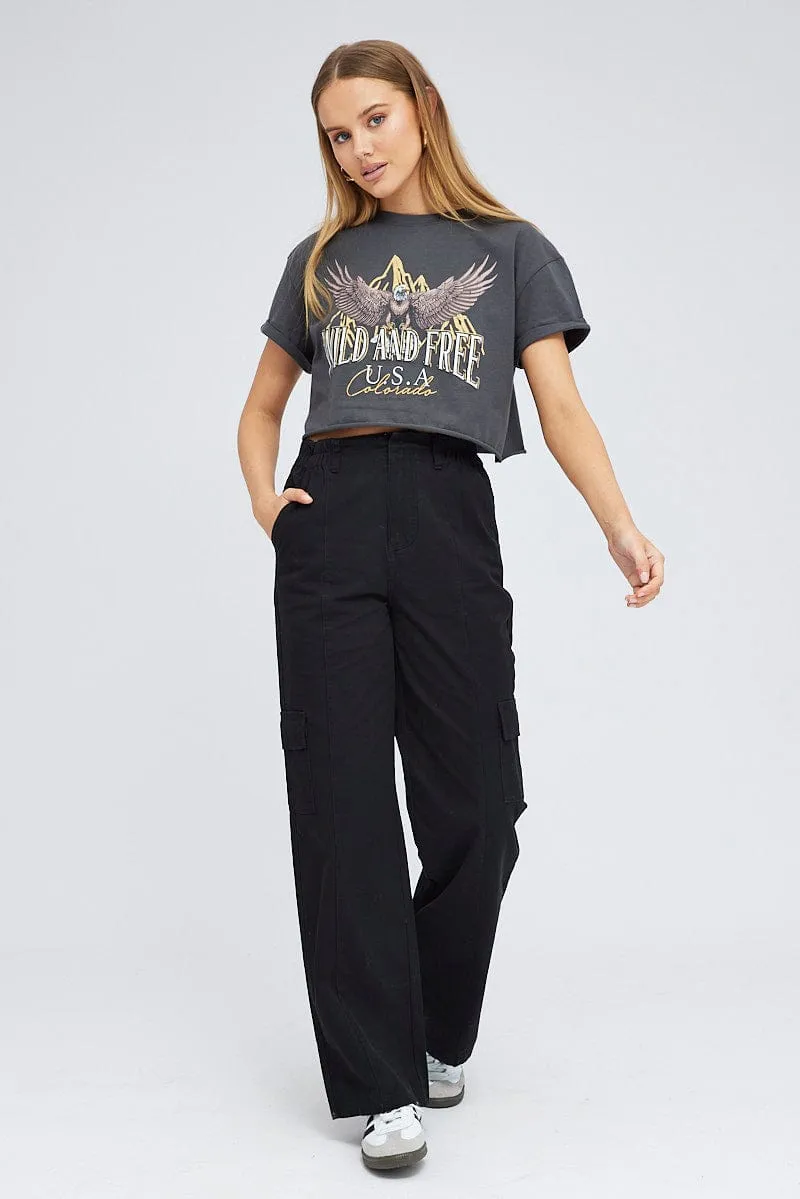 Grey Graphic Eagle Mountains Crop Oversized Tee T-shirt sold by Ally Fashion product image thumbnail 2