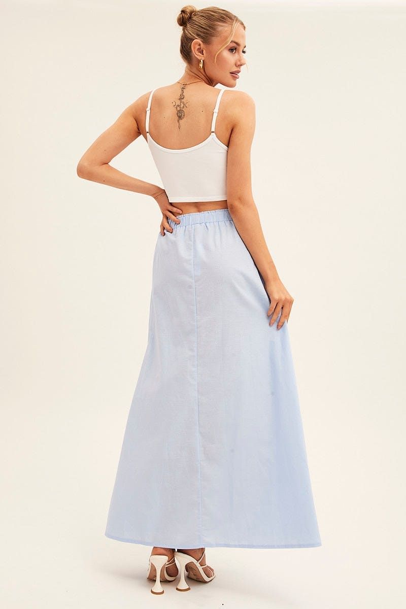 Blue Maxi Skirt Linen Blend Side Split sold by Ally Fashion product image thumbnail 5