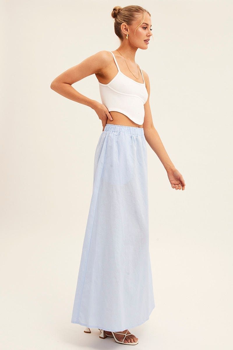 Blue Maxi Skirt Linen Blend Side Split sold by Ally Fashion product image thumbnail 4