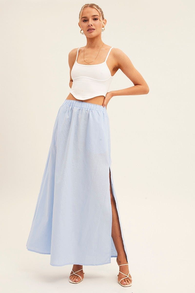 Blue Maxi Skirt Linen Blend Side Split sold by Ally Fashion product image thumbnail 3