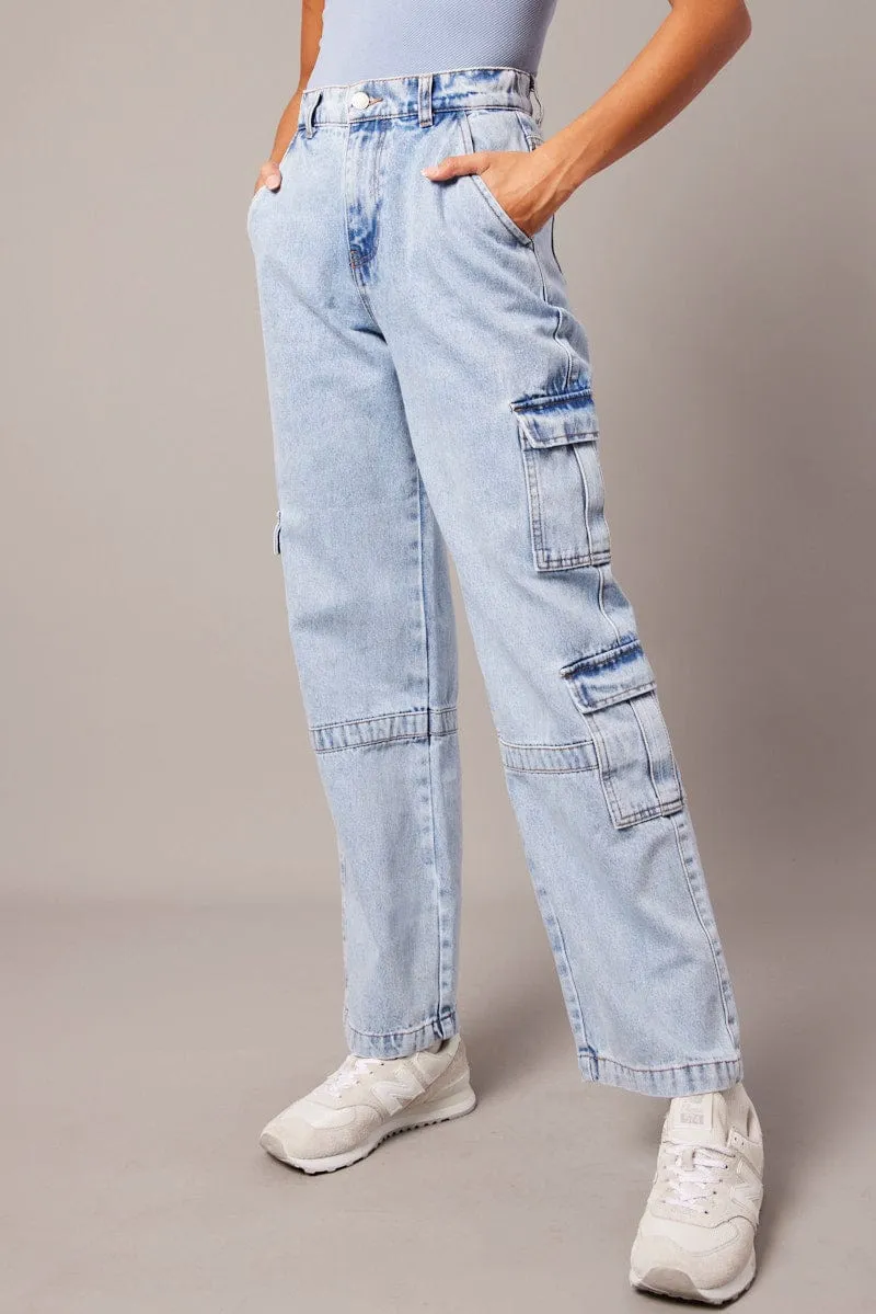 Denim Cargo Jean Wide Leg sold by Ally Fashion