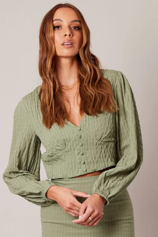 Green Crop Top Long Sleeve Textured sold by Ally Fashion