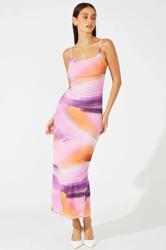 Pink Abstract Bodycon Maxi Dress Mesh sold by Ally Fashion