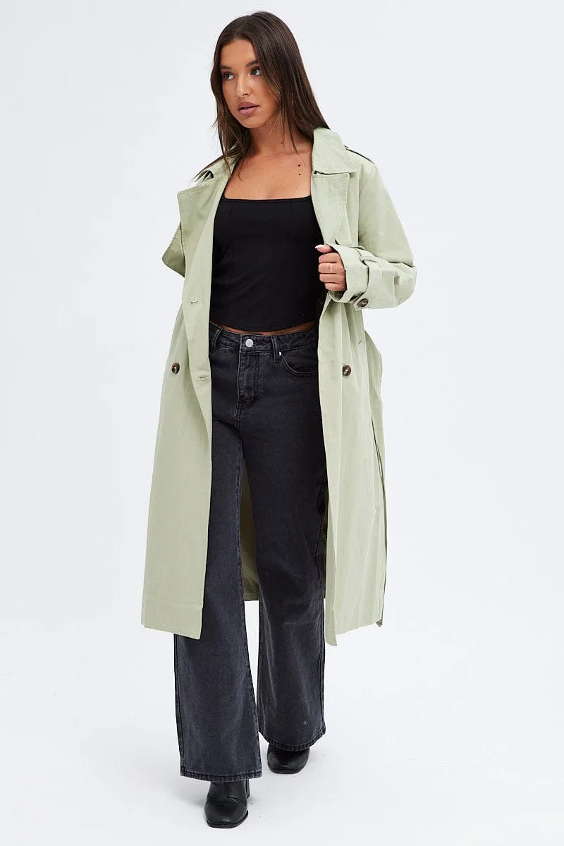 Green Trench Coat Long Sleeves Cotton sold by Ally Fashion product image thumbnail 2