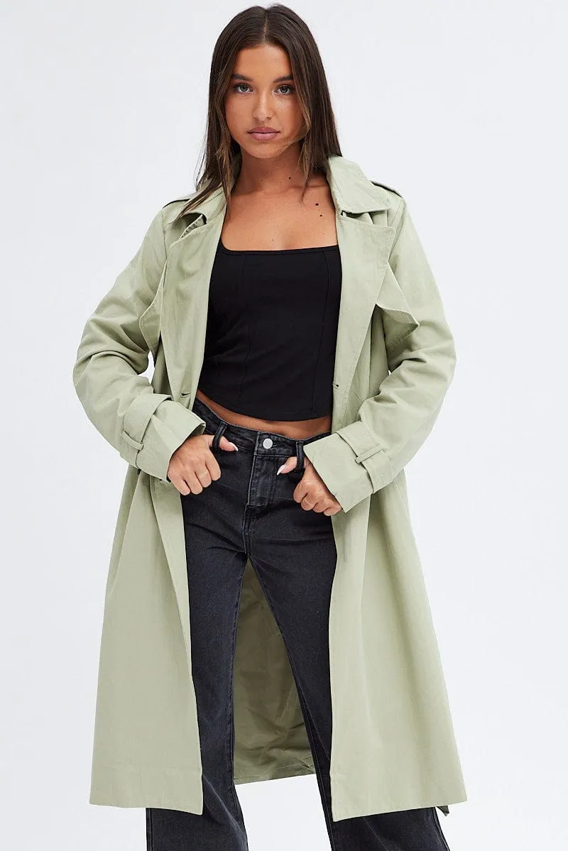 Green Trench Coat Long Sleeves Cotton sold by Ally Fashion product image thumbnail 3