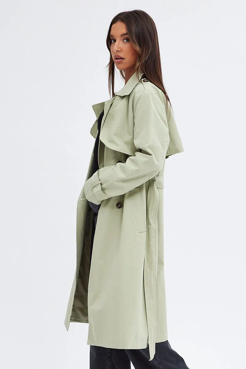 Green Trench Coat Long Sleeves Cotton sold by Ally Fashion product image thumbnail 4