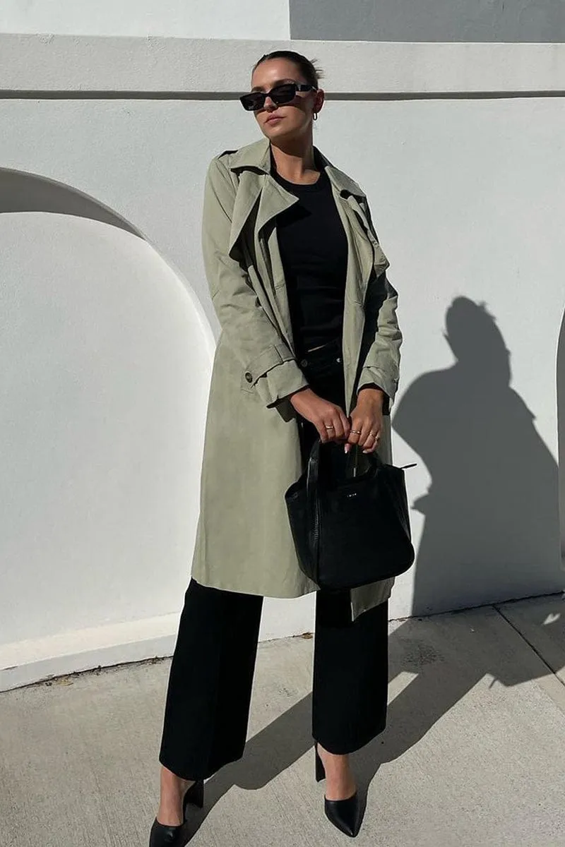 Green Trench Coat Long Sleeves Cotton sold by Ally Fashion