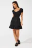 Black Fit and Flare Dress Short Sleeve Shirred Waist sold by Ally Fashion