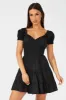 Black Fit and Flare Dress Short Sleeve Shirred Waist sold by Ally Fashion