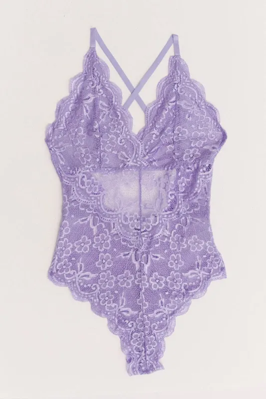 Purple Floral Lace One Piece Teddy Bodysuit sold by Ally Fashion