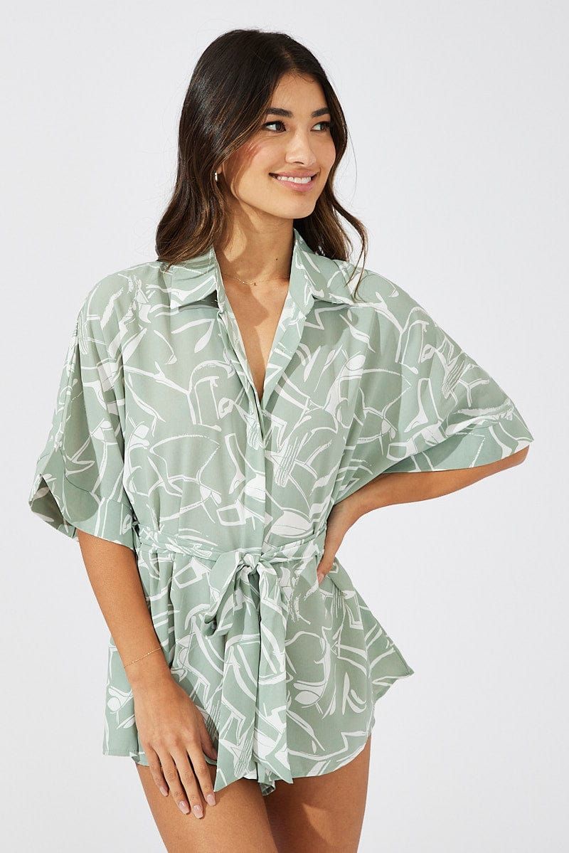 Green Abstract Oversized Playsuit sold by Ally Fashion