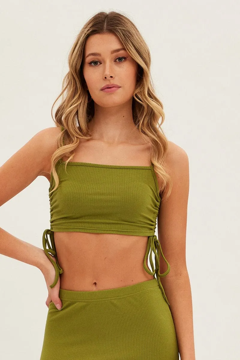 Green Crop Top Drawstring Side Detail Straight Neck sold by Ally Fashion product image thumbnail 3