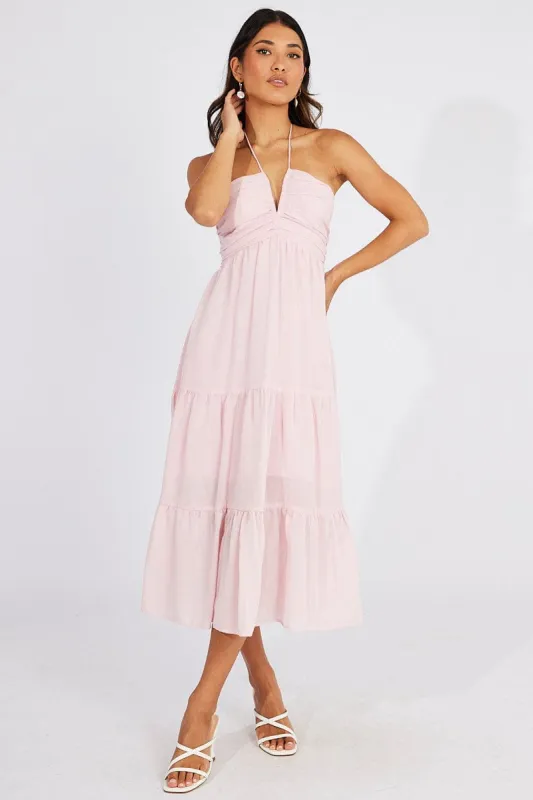 Pink Maxi Dress Halter Neck Tiered sold by Ally Fashion