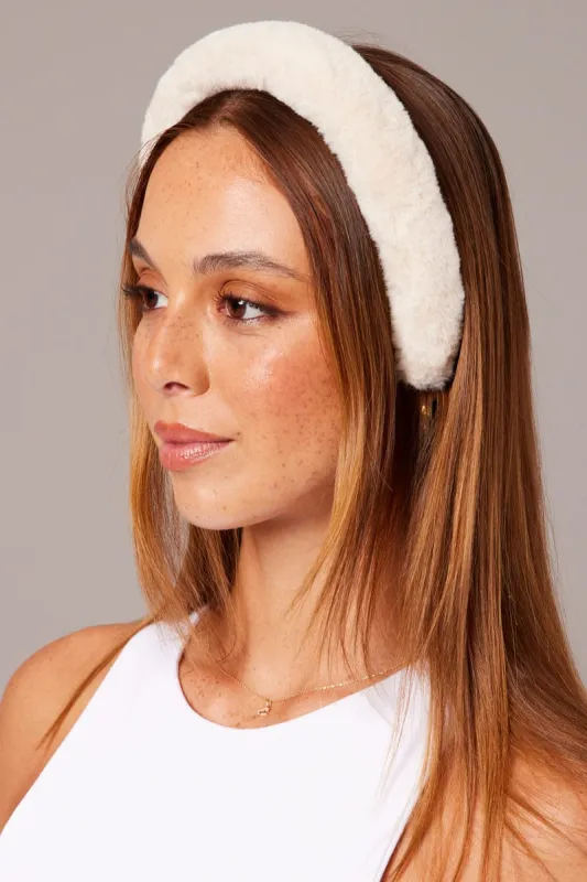 White Faux Fur Headband Hairband sold by Ally Fashion