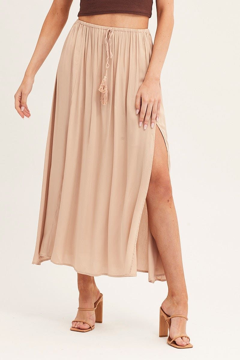 Beige Maxi Skirt Elastic Detail Split sold by Ally Fashion product image thumbnail 2
