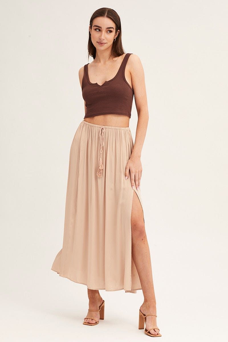 Beige Maxi Skirt Elastic Detail Split sold by Ally Fashion product image thumbnail 3