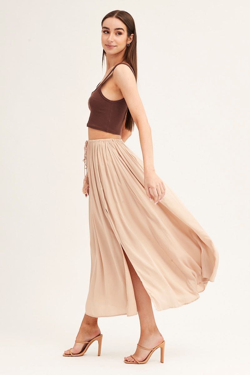 Beige Maxi Skirt Elastic Detail Split sold by Ally Fashion product image thumbnail 4