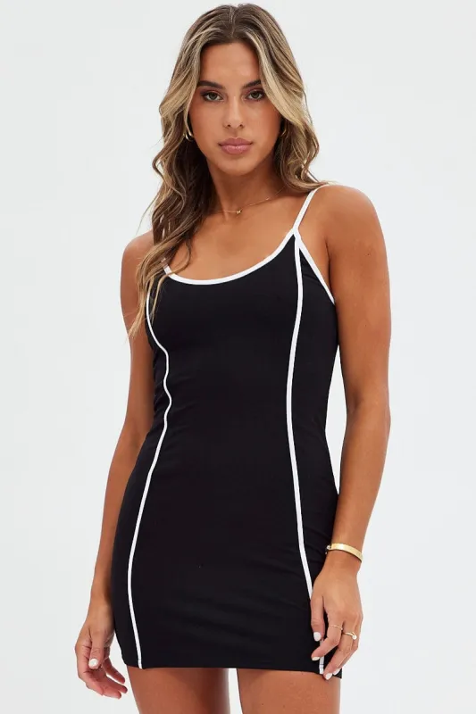 Black Mini Dress Sleeveless Bodycon Binding Detail sold by Ally Fashion