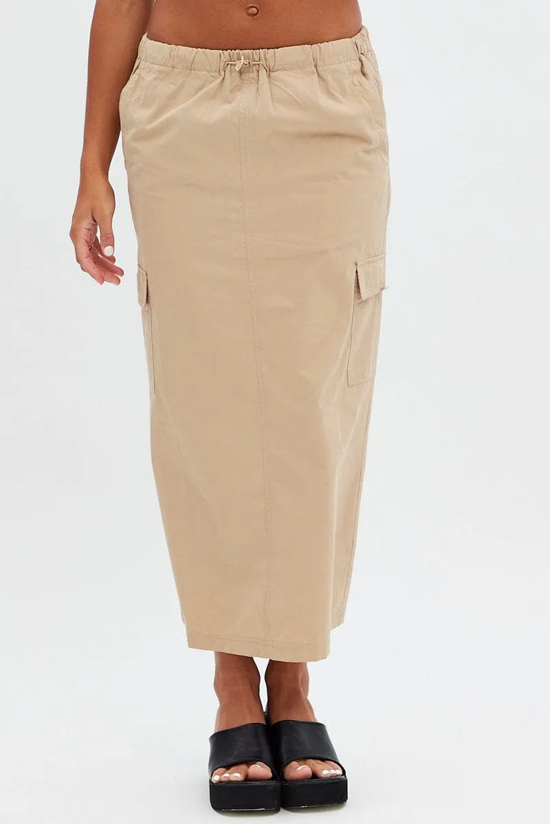 Beige Cargo Skirt Midi Cotton sold by Ally Fashion