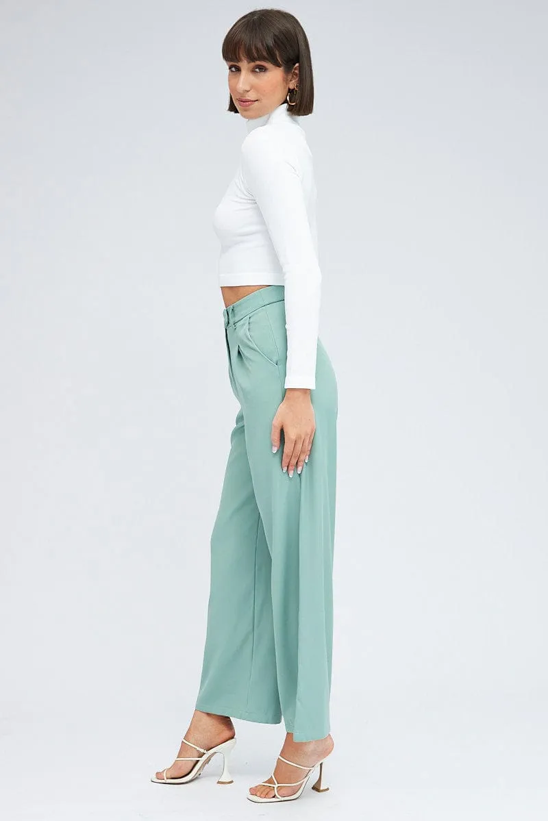 Green Wide Leg Pants High Rise sold by Ally Fashion product image thumbnail 4