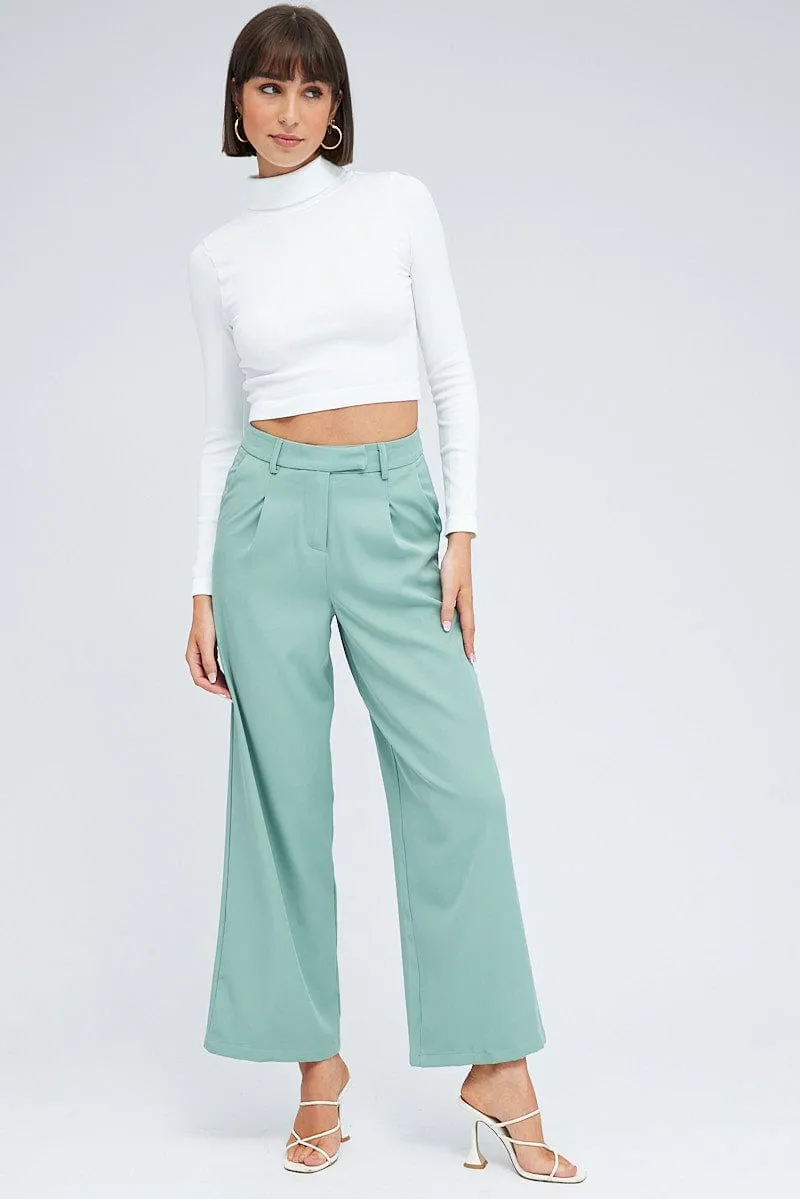 Green Wide Leg Pants High Rise sold by Ally Fashion