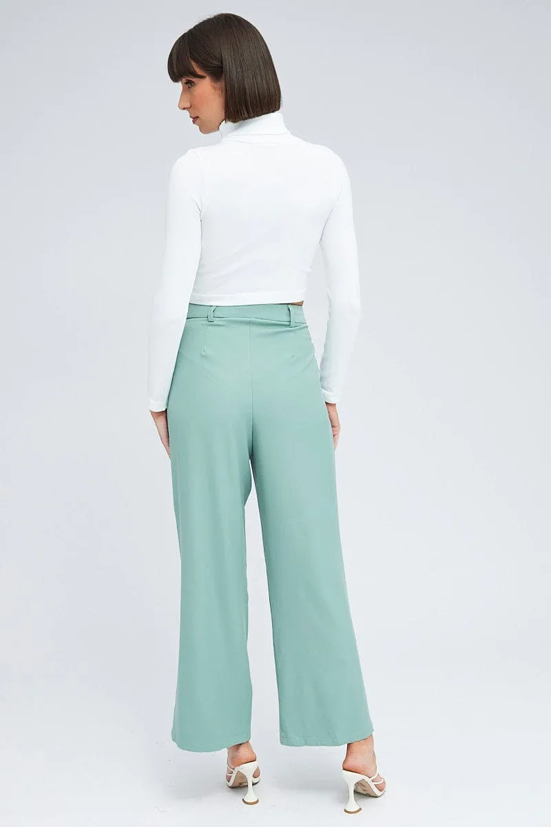 Green Wide Leg Pants High Rise sold by Ally Fashion product image thumbnail 5