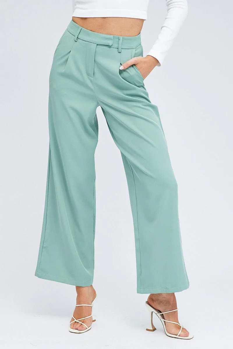 Green Wide Leg Pants High Rise sold by Ally Fashion product image thumbnail 2
