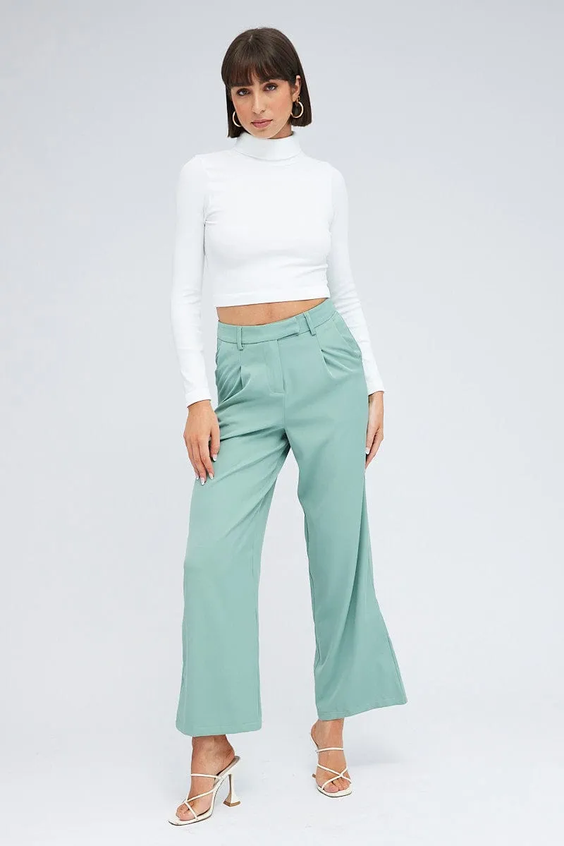 Green Wide Leg Pants High Rise sold by Ally Fashion product image thumbnail 3