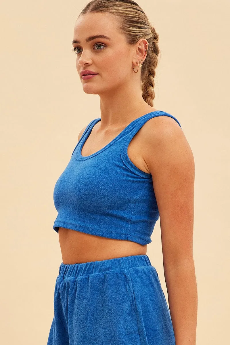 Blue Terry Beach Crop Tank sold by Ally Fashion product image thumbnail 4