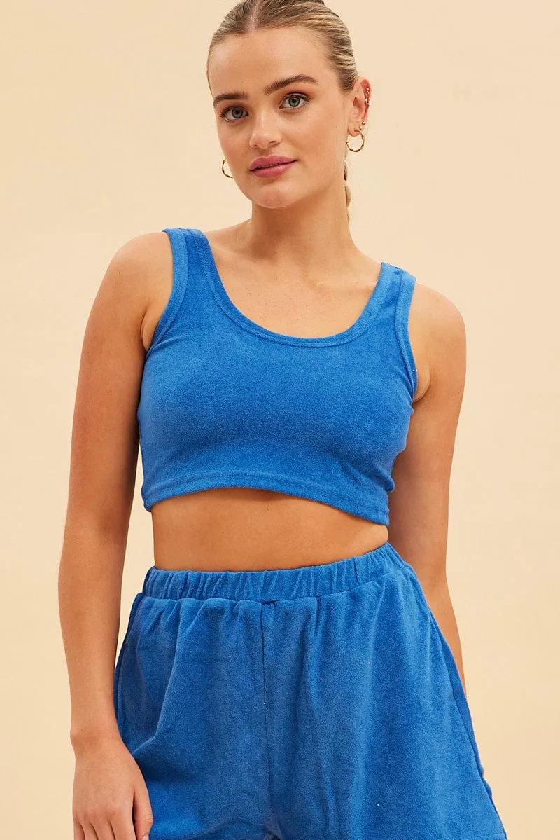 Blue Terry Beach Crop Tank sold by Ally Fashion