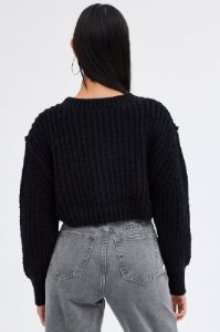 Black Knit Top Round Neck Long Sleeve Crop sold by Ally Fashion