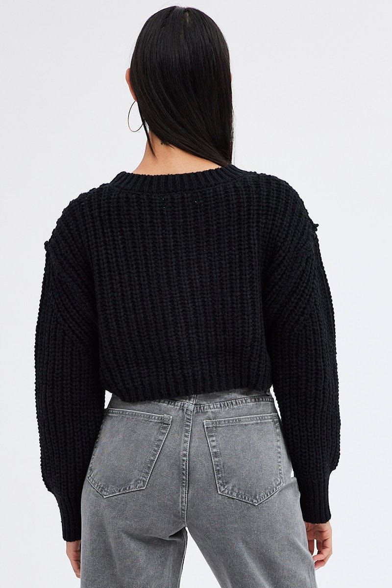 Black Knit Top Round Neck Long Sleeve Crop sold by Ally Fashion product image thumbnail 5