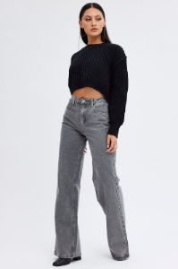 Black Knit Top Round Neck Long Sleeve Crop sold by Ally Fashion
