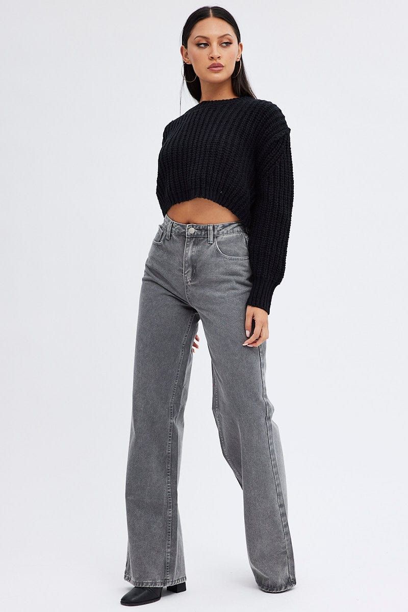 Black Knit Top Round Neck Long Sleeve Crop sold by Ally Fashion product image thumbnail 2