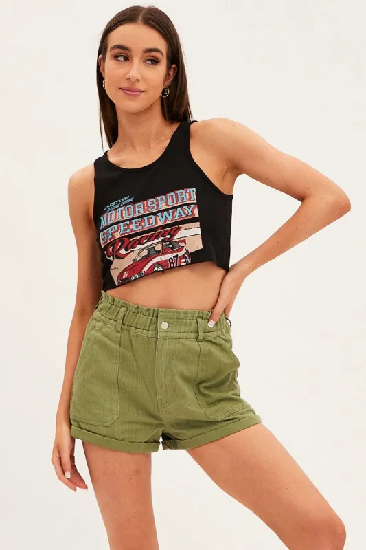 Black Tank Top Vintage Race Car Crop Raw Hem sold by Ally Fashion