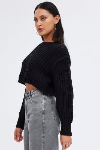 Black Knit Top Round Neck Long Sleeve Crop sold by Ally Fashion