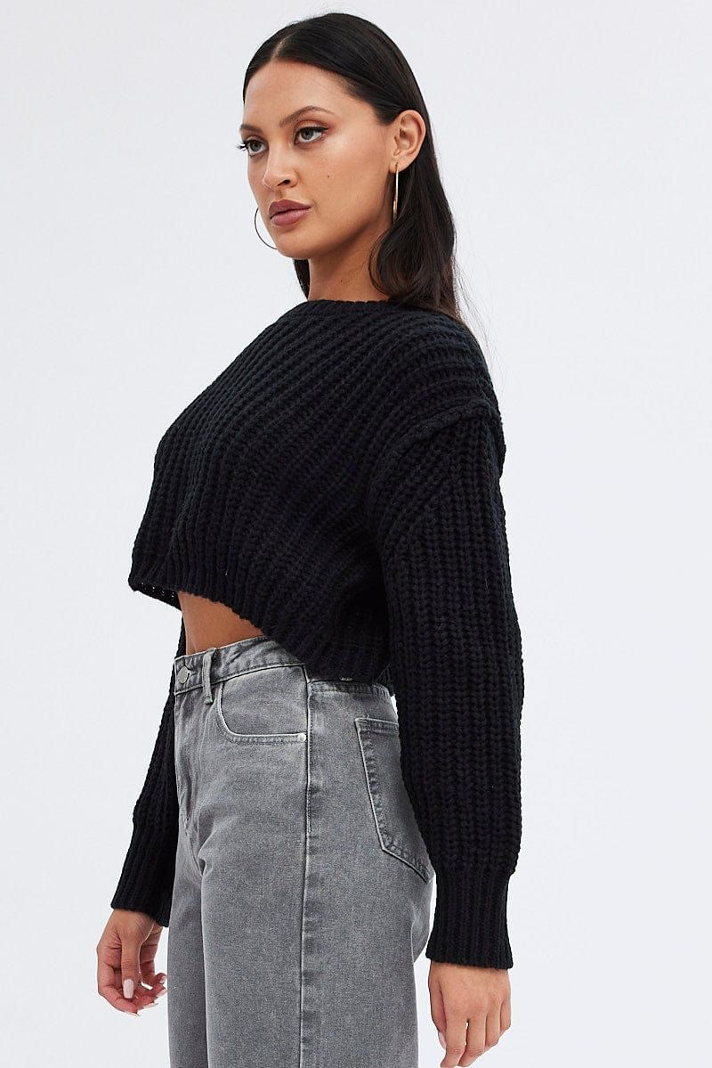 Black Knit Top Round Neck Long Sleeve Crop sold by Ally Fashion product image thumbnail 4