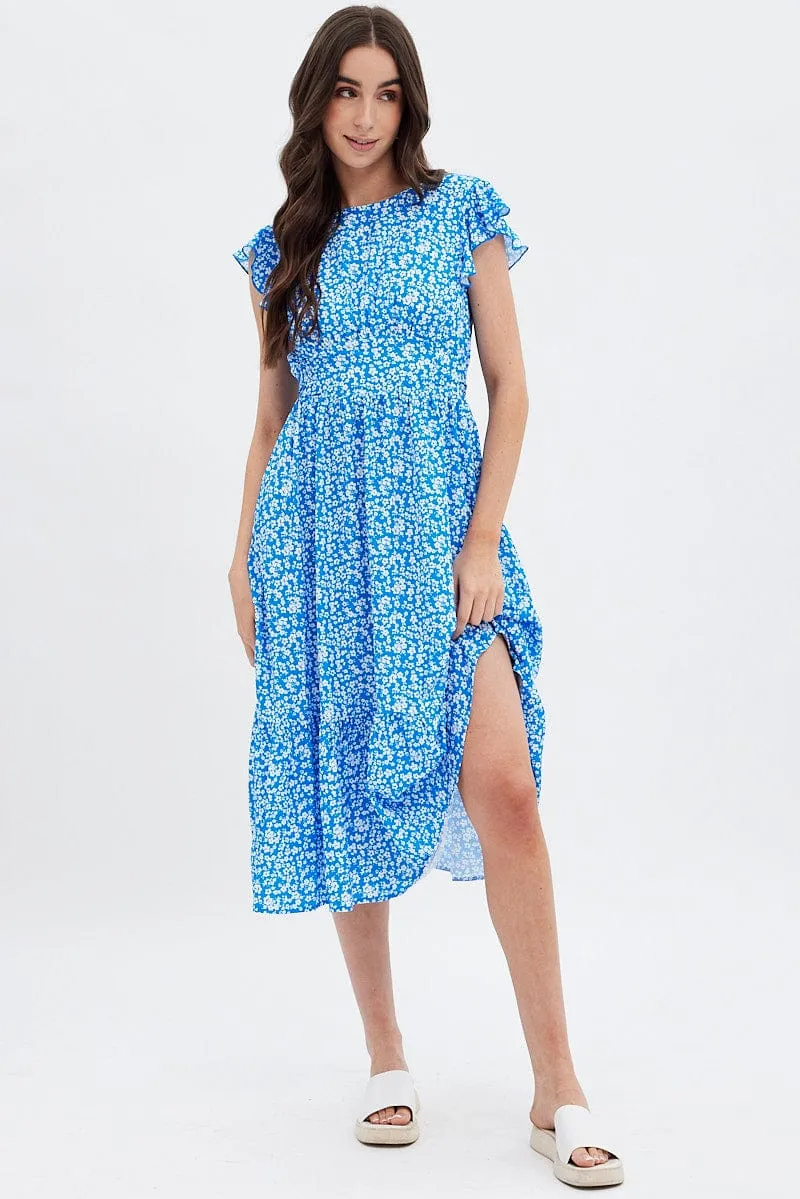 Blue Floral Tie Back Midi Dress sold by Ally Fashion product image thumbnail 3