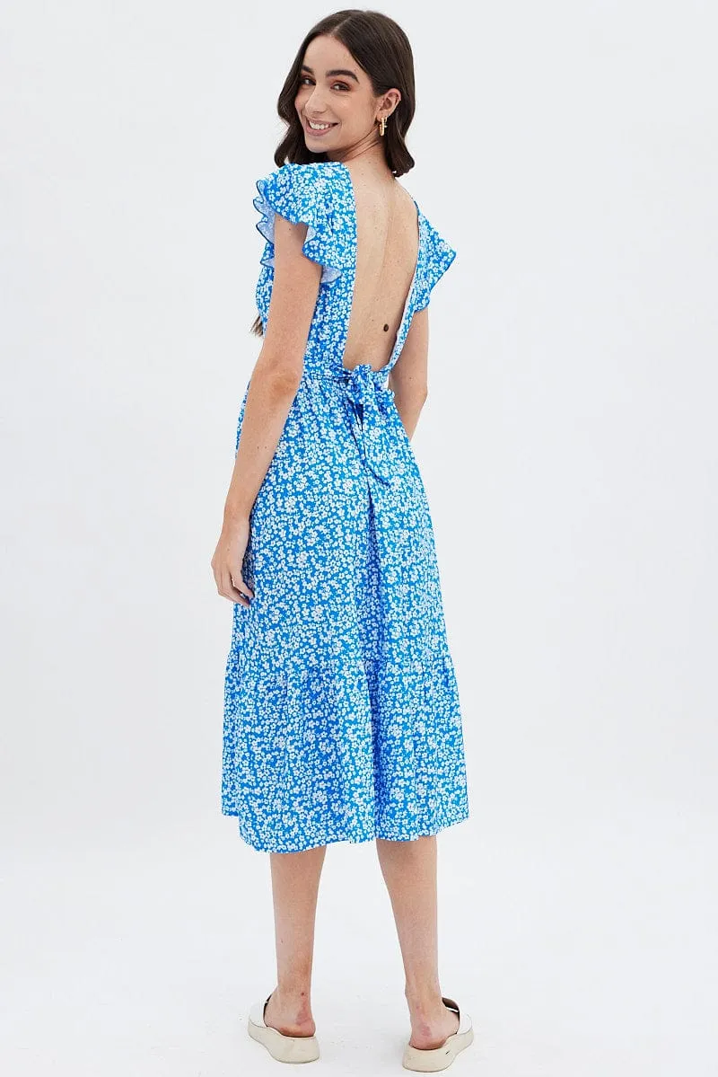 Blue Floral Tie Back Midi Dress sold by Ally Fashion product image thumbnail 4