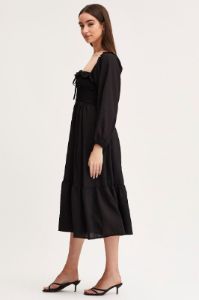 Black Maxi Dress Long Sleeve Square Neck sold by Ally Fashion