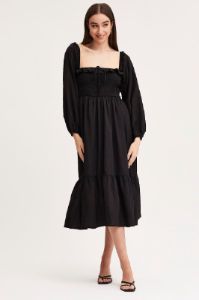 Black Maxi Dress Long Sleeve Square Neck sold by Ally Fashion