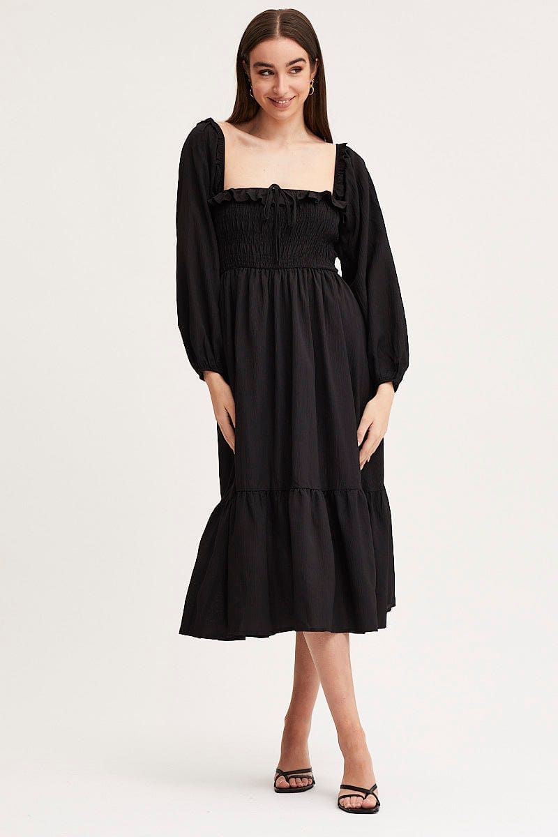 Black Maxi Dress Long Sleeve Square Neck sold by Ally Fashion product image thumbnail 3