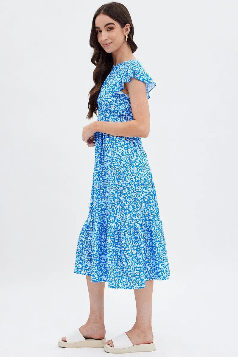Blue Floral Tie Back Midi Dress sold by Ally Fashion product image thumbnail 5