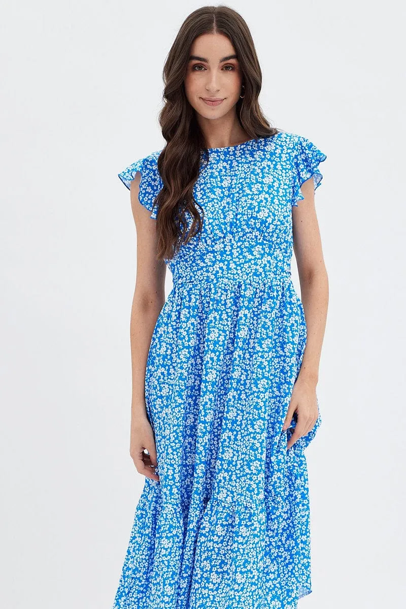 Blue Floral Tie Back Midi Dress sold by Ally Fashion product image thumbnail 2