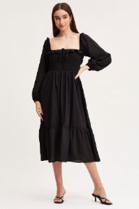 Black Maxi Dress Long Sleeve Square Neck sold by Ally Fashion