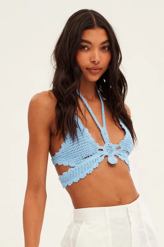 Blue Butterfly Knit Top Backless sold by Ally Fashion