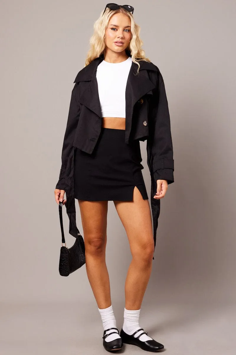 Black Short Trench Coat Long Sleeve sold by Ally Fashion product image thumbnail 3