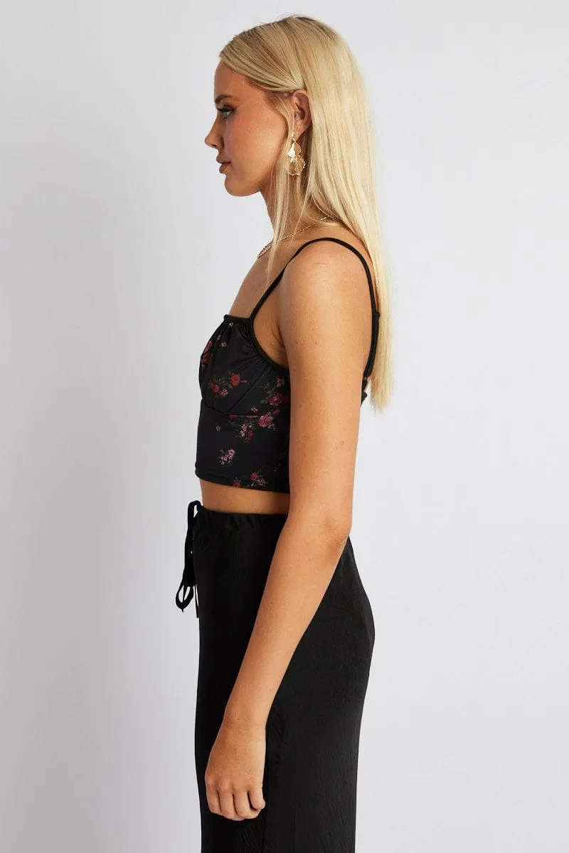 Black Floral Crop Top Singlet Mesh sold by Ally Fashion product image thumbnail 4